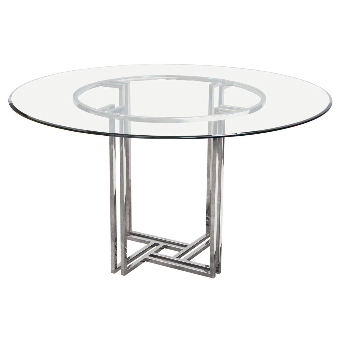 Round Stainless Steel Dining Table with Tempered Glass Top V247