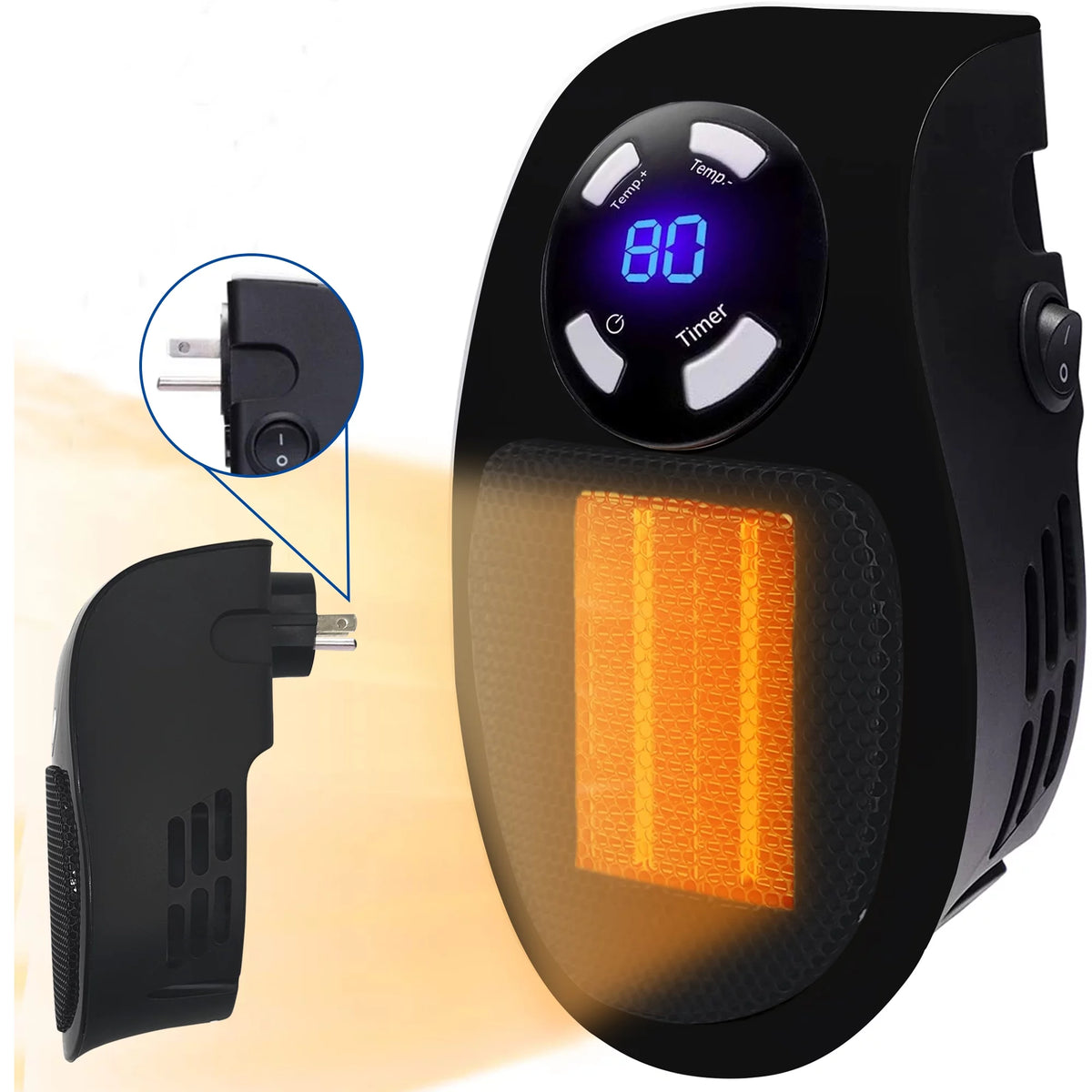 Programmable Wall Outlet Electric Heater with LED Display, Adjustable Thermostat and Timer, 350 Watt Z849924