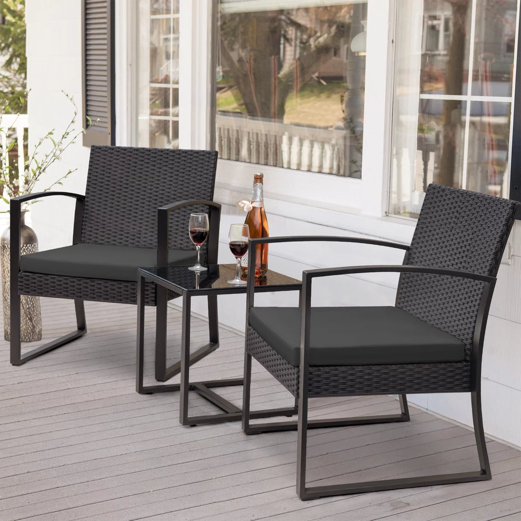 3 Pieces Outdoor Plastic Bistro Set with Cushion and Table, Black S595550