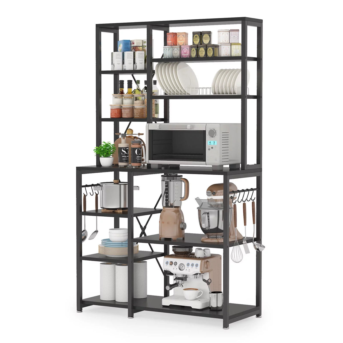 Black Kitchen Bakers Rack with Hutch Z501