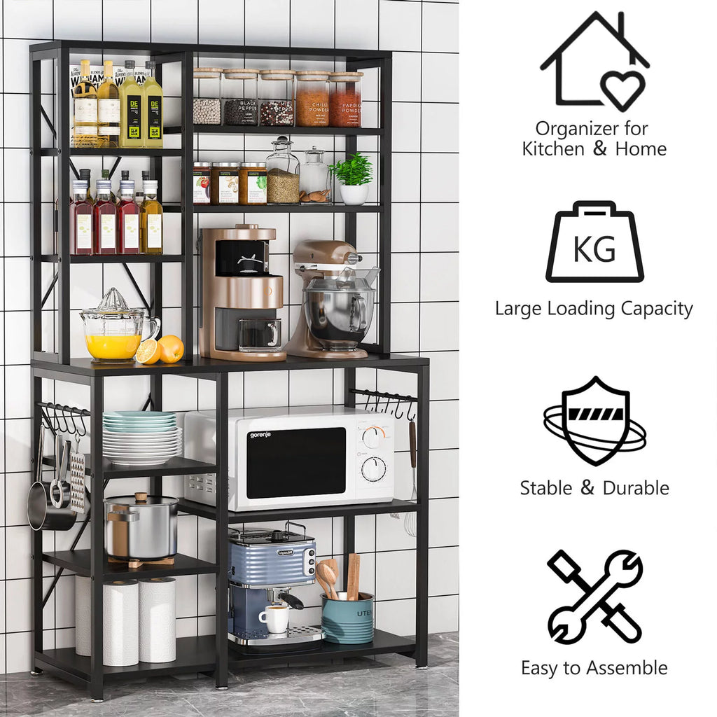 Black Kitchen Bakers Rack with Hutch Z501