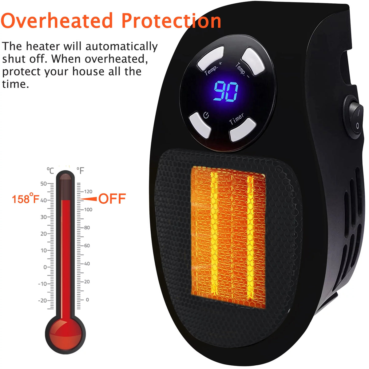 Programmable Wall Outlet Electric Heater with LED Display, Adjustable Thermostat and Timer, 350 Watt Z849924
