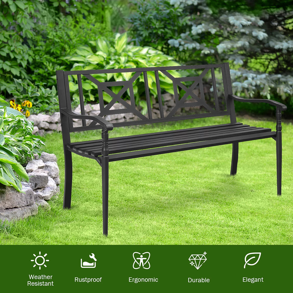 Black Steel Frame Patio Garden Bench N959876