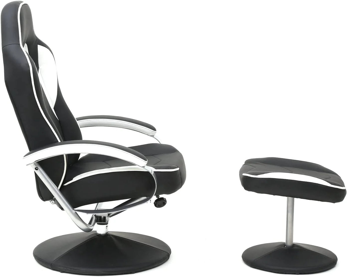 Black PU Racing Recliner Chair Set with Ottoman E69405