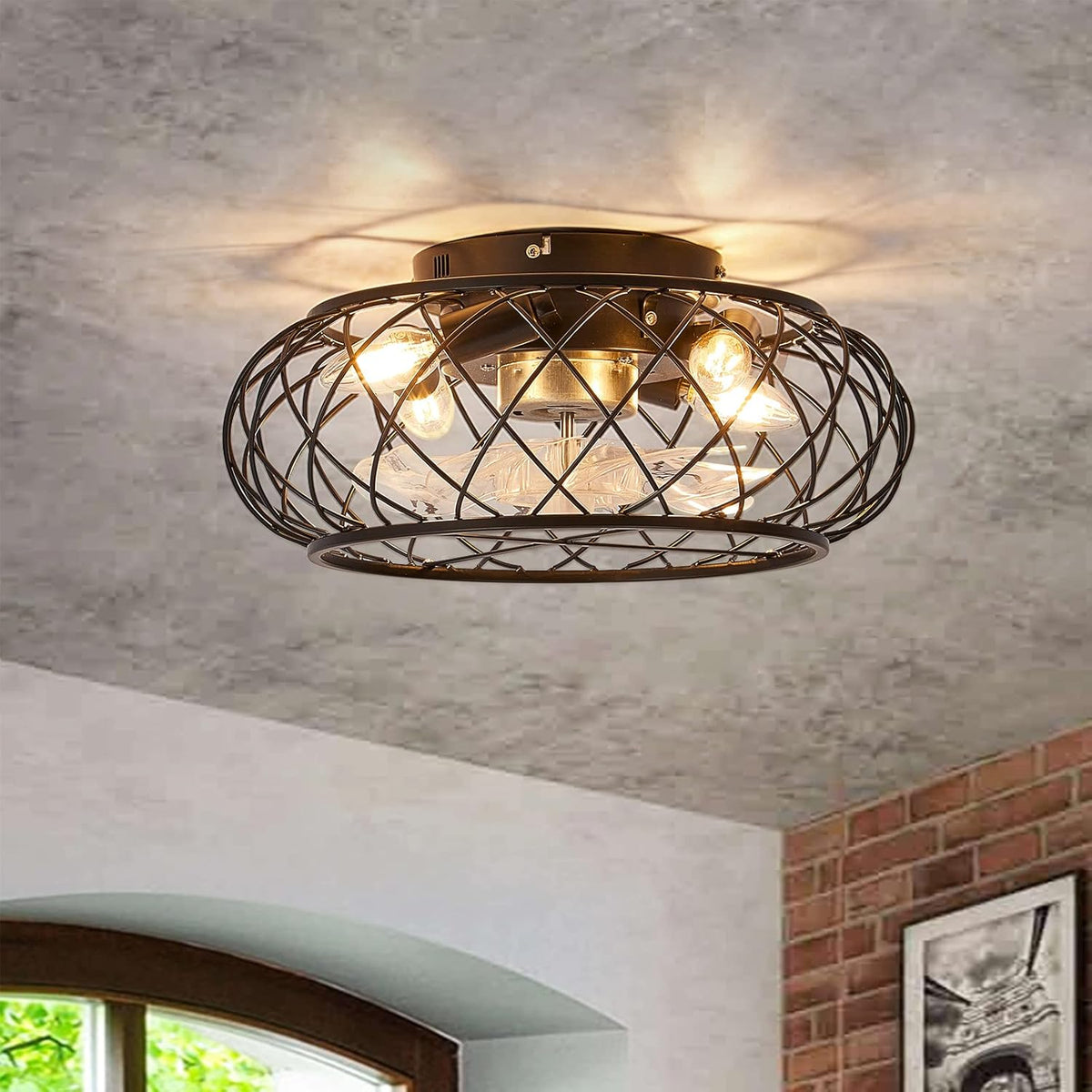 Low Profile Black Bladeless Ceiling Fan with Lights Remote Control H79083