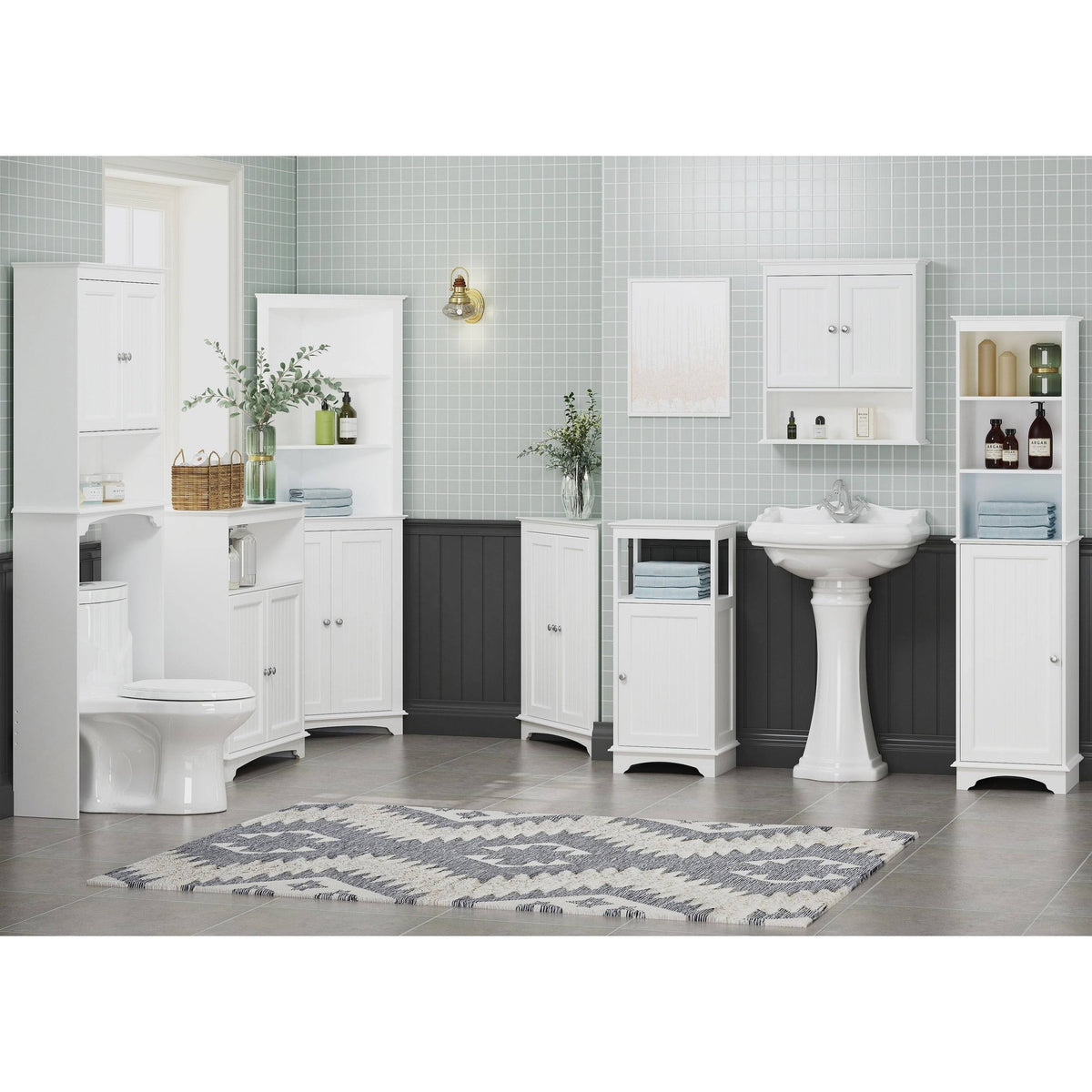 White Three Tier Freestanding Storage Cabinet U878297