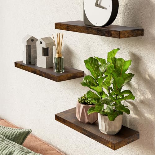 Black Set of 3 16in Floating Wall Shelves N8803