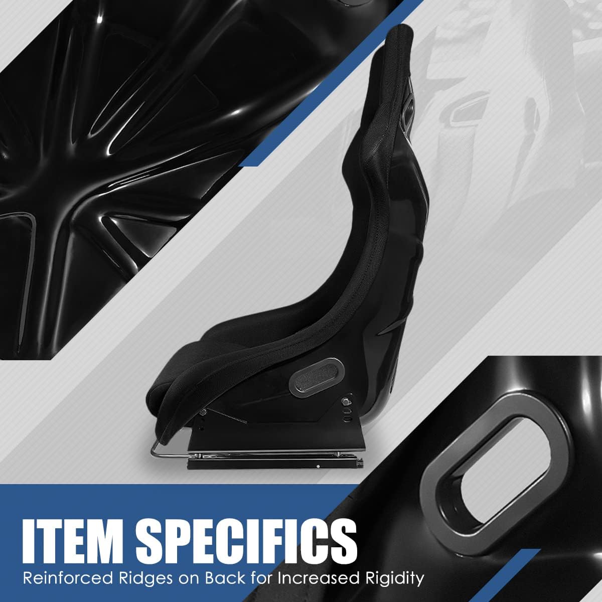 Black Fabric Bucket Racing Seats, Set of 2 R350