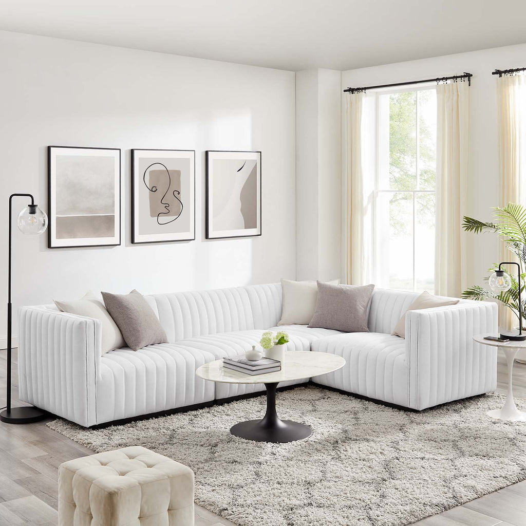 4-Piece L-Shaped Channel Tufted Fabric Sectional T486