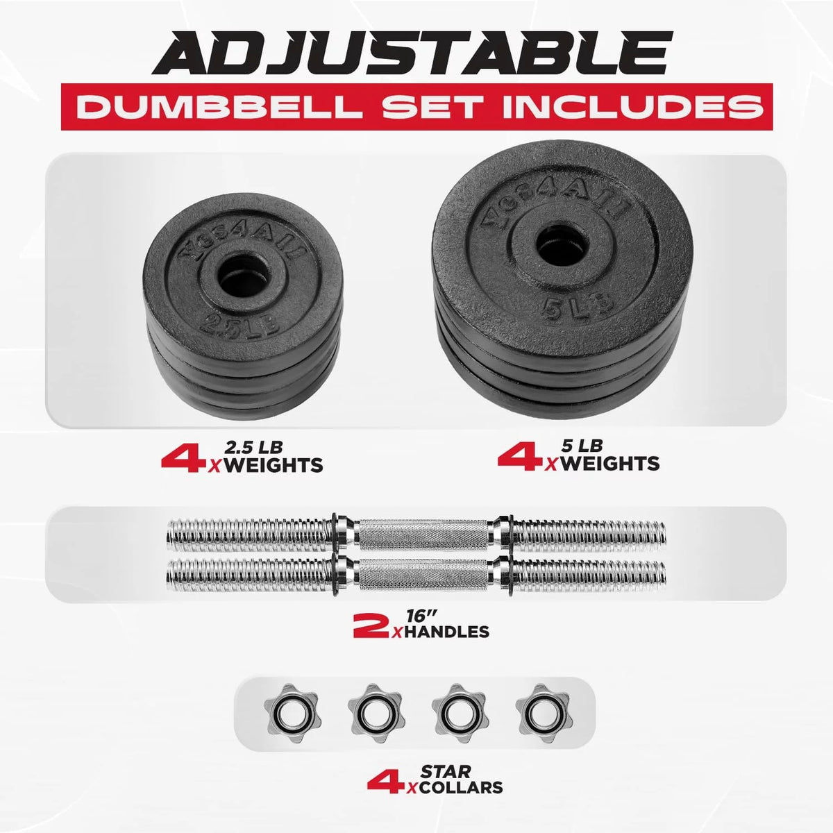 50 lbs Adjustable Cast Iron Dumbbell Set C58179