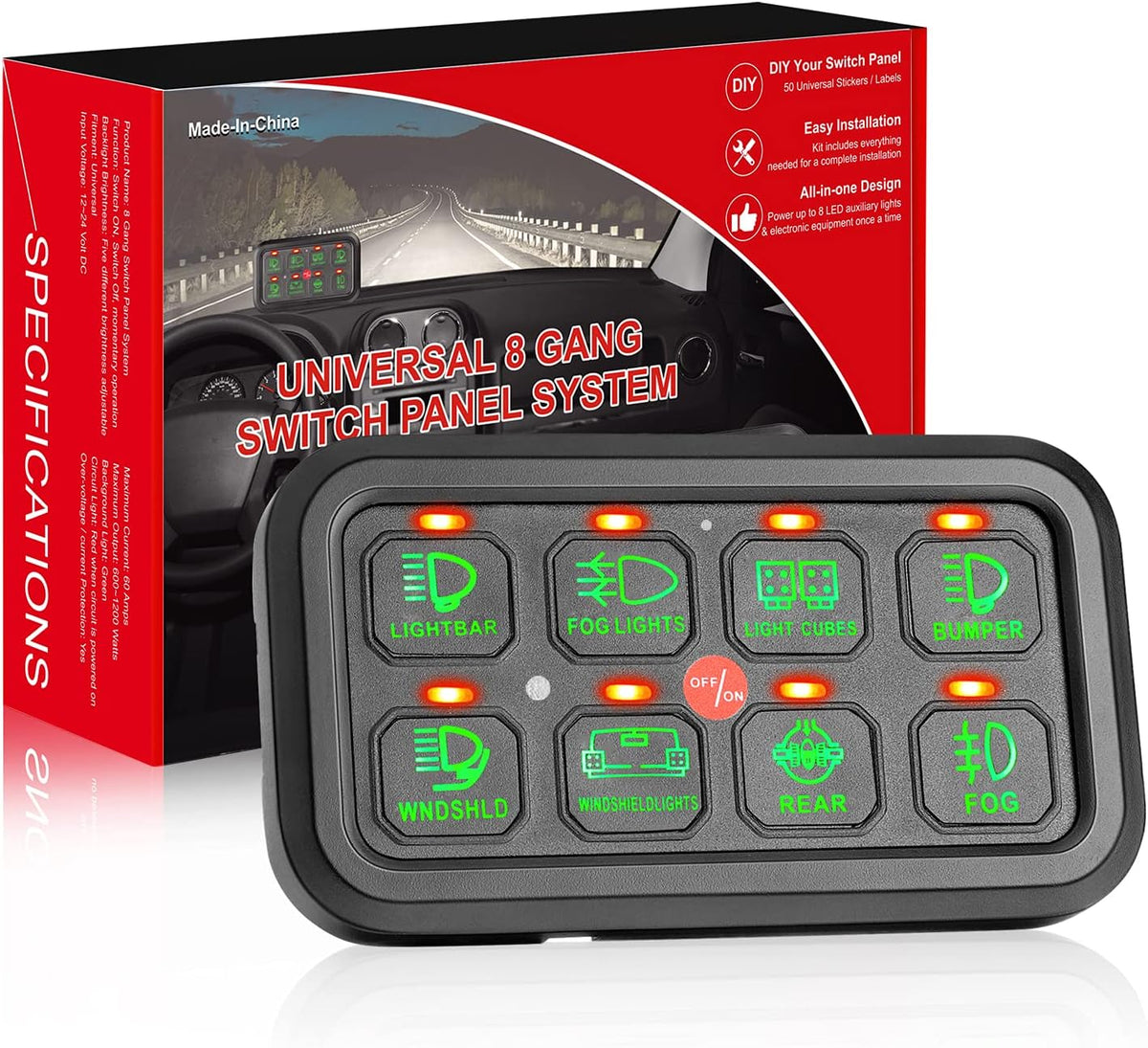8 Gang LED Switch Panel with Label Stickers D175203