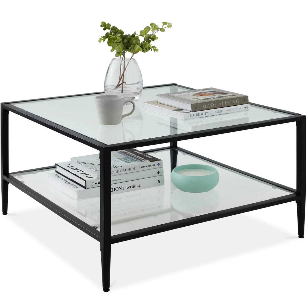 32" Square 2-Tier Glass Coffee Table J937