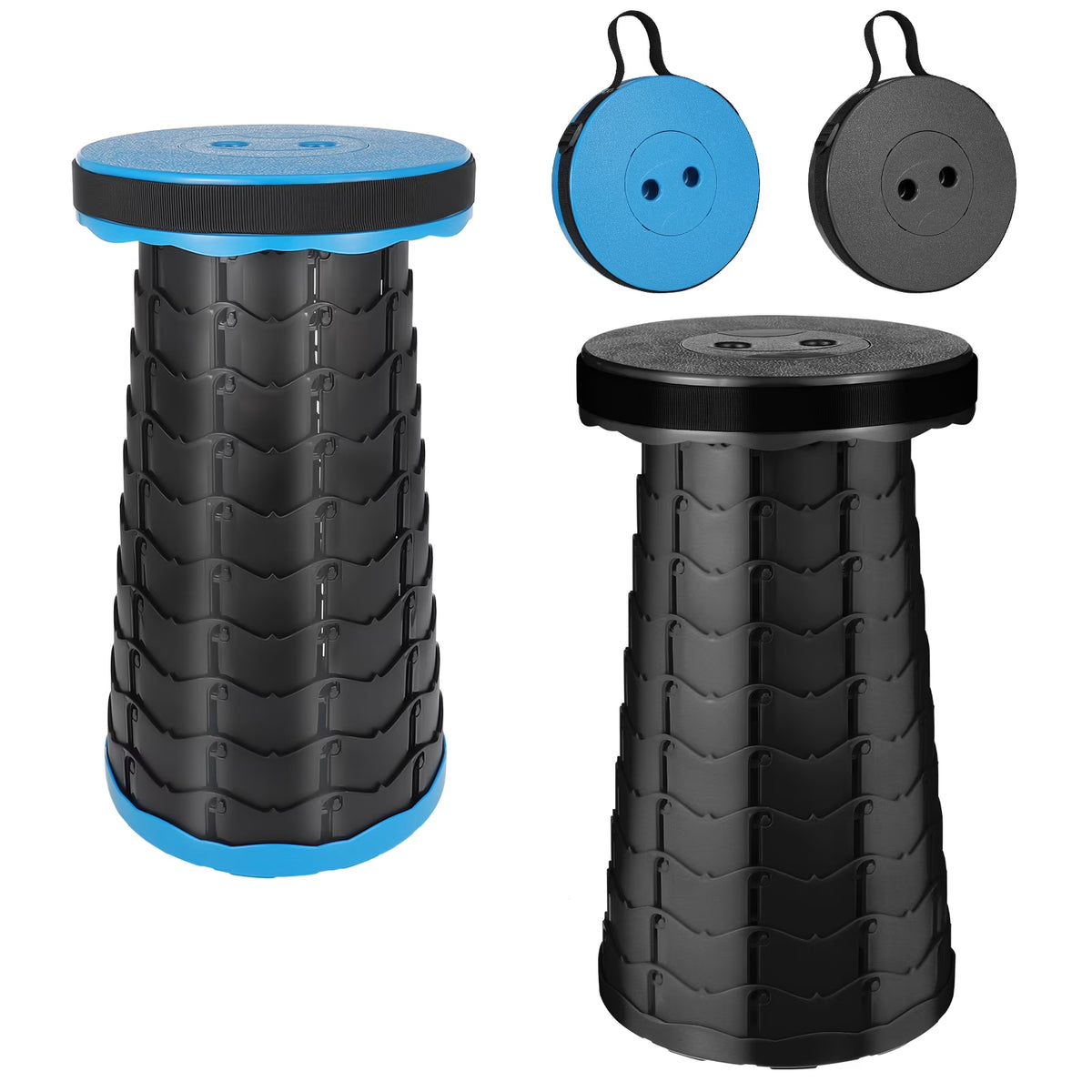 2PCS Portable Telescopic Stool, Collapsible Folding Stool, Lightweight, Max Load 600 lbs (Black Blue) W608