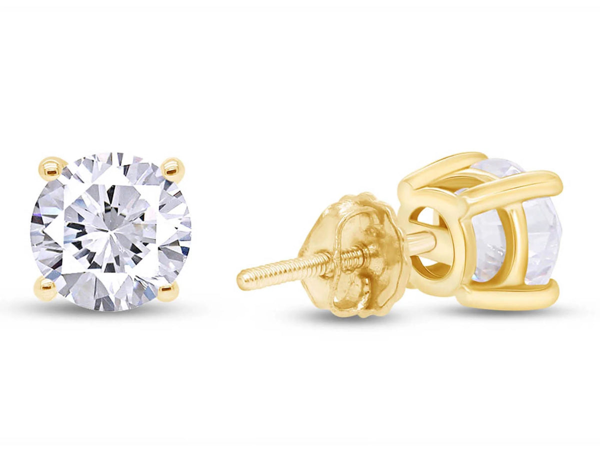 2 Carat Round Cut Lab Created Moissanite Solitaire Screw Back Stud Earrings In 18K Yellow Gold Over Sterling Silver P61251