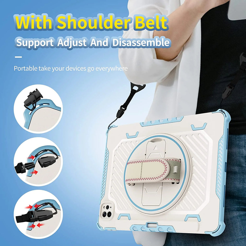 Heavy Duty Protective Case for iPad Air 10.9" and iPad Pro 11 inch with 360° Rotating Hand Strap & Stand G751