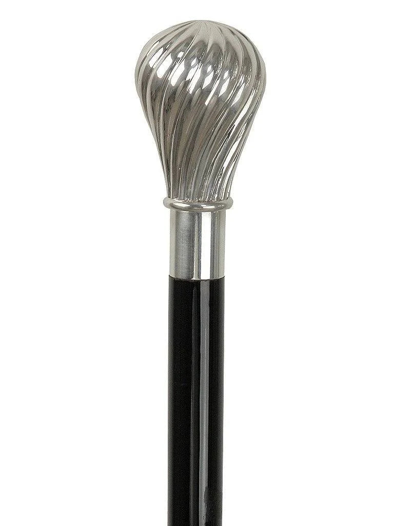 Silver 925 Spiral Bulb Knob Walking Stick with Black Beechwood Shaft Q49479