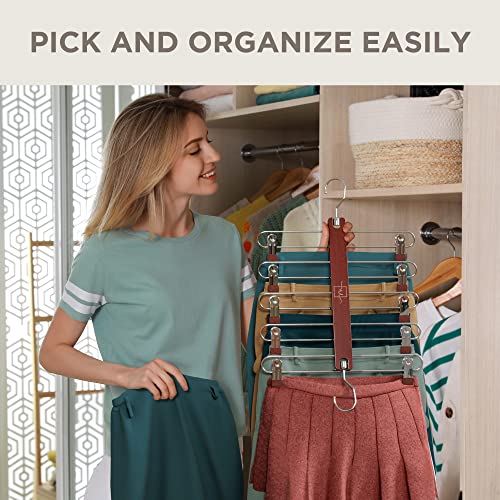 European Beechwood 5 Tier Skirt Hangers with Clips Q151