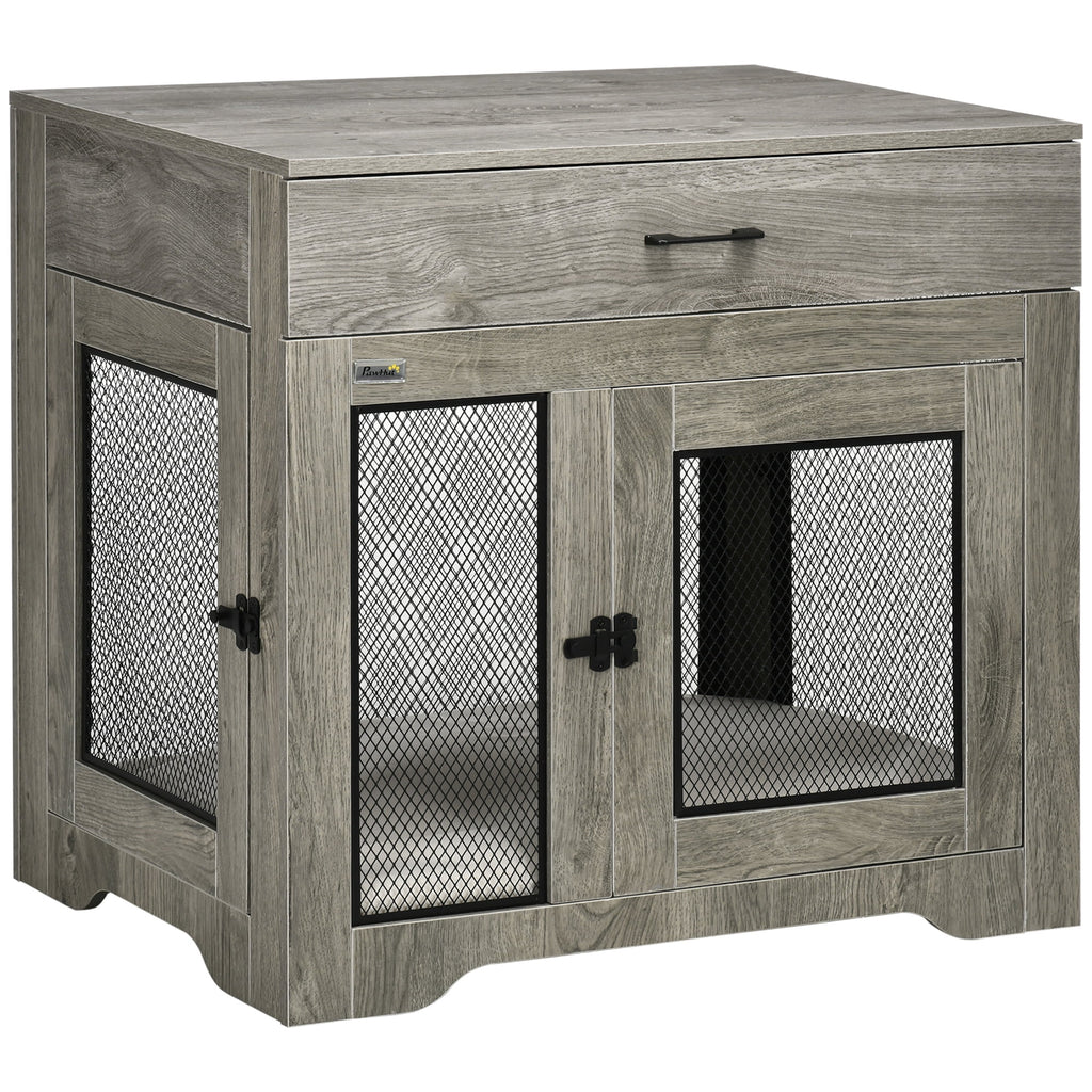 Grey Dog Crate Furniture with Cushion and Drawer T889