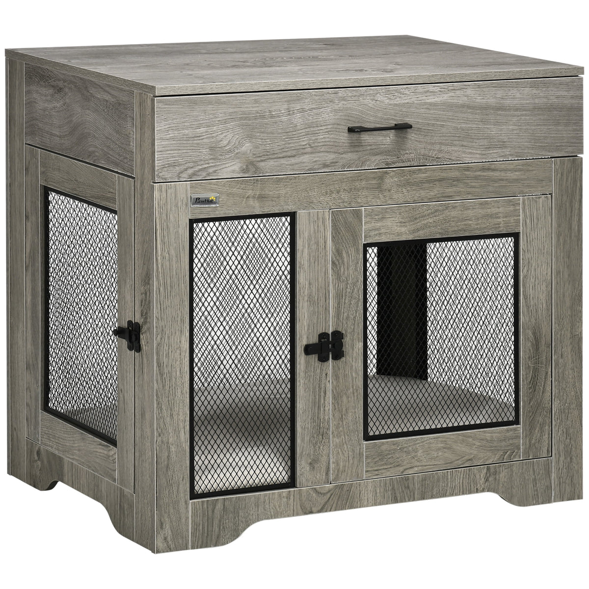 Grey Dog Crate Furniture with Cushion and Drawer T889