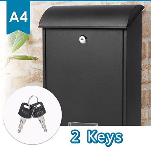 Black Wall Mounted Locking Mailbox with Key Lock M54063