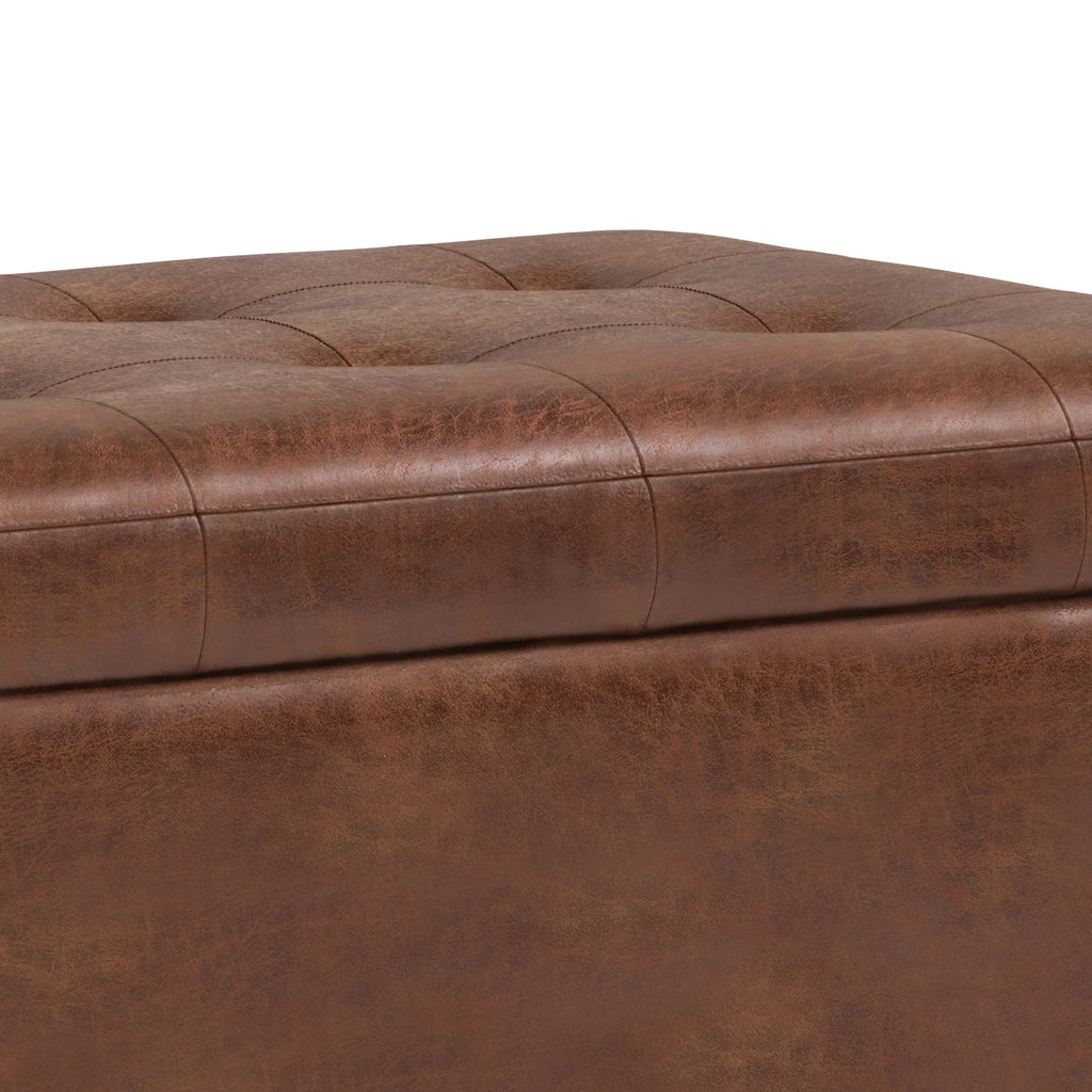 Distressed Saddle Brown Storage Ottoman D2300