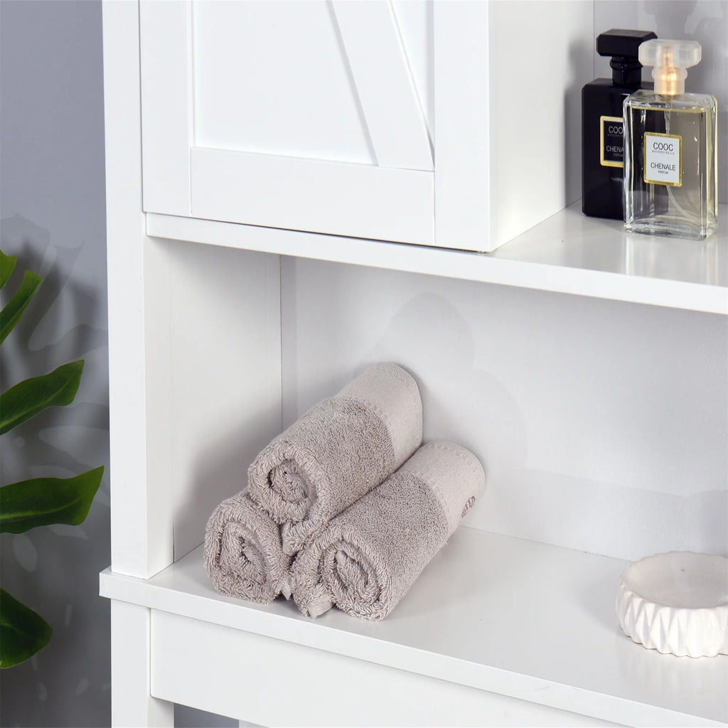 Over-The-Toilet Bathroom Cabinet with Adjustable Shelves and Barn Door, White O6704