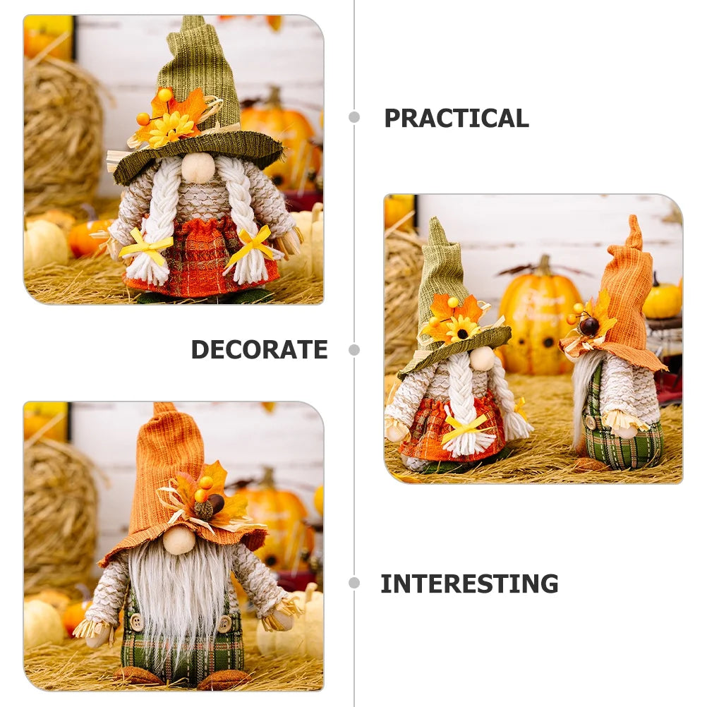 2 Pcs Thanksgiving Harvest Gnome Elf Desktop Party Decor Q2676