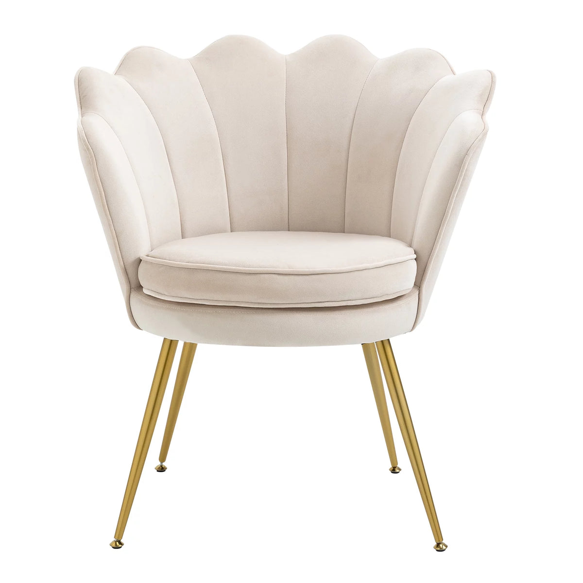 White Velvet Upholstered Arm Chair with Golden Metal Legs, Set of 2 B382082