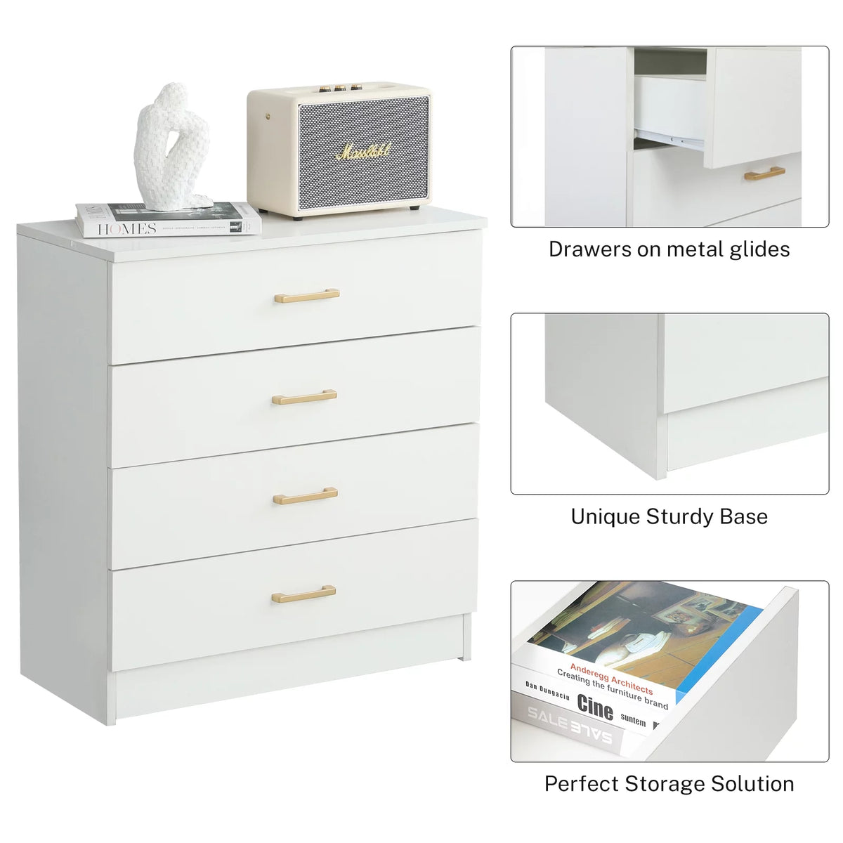 White 4-Drawer Wood Dresser R996