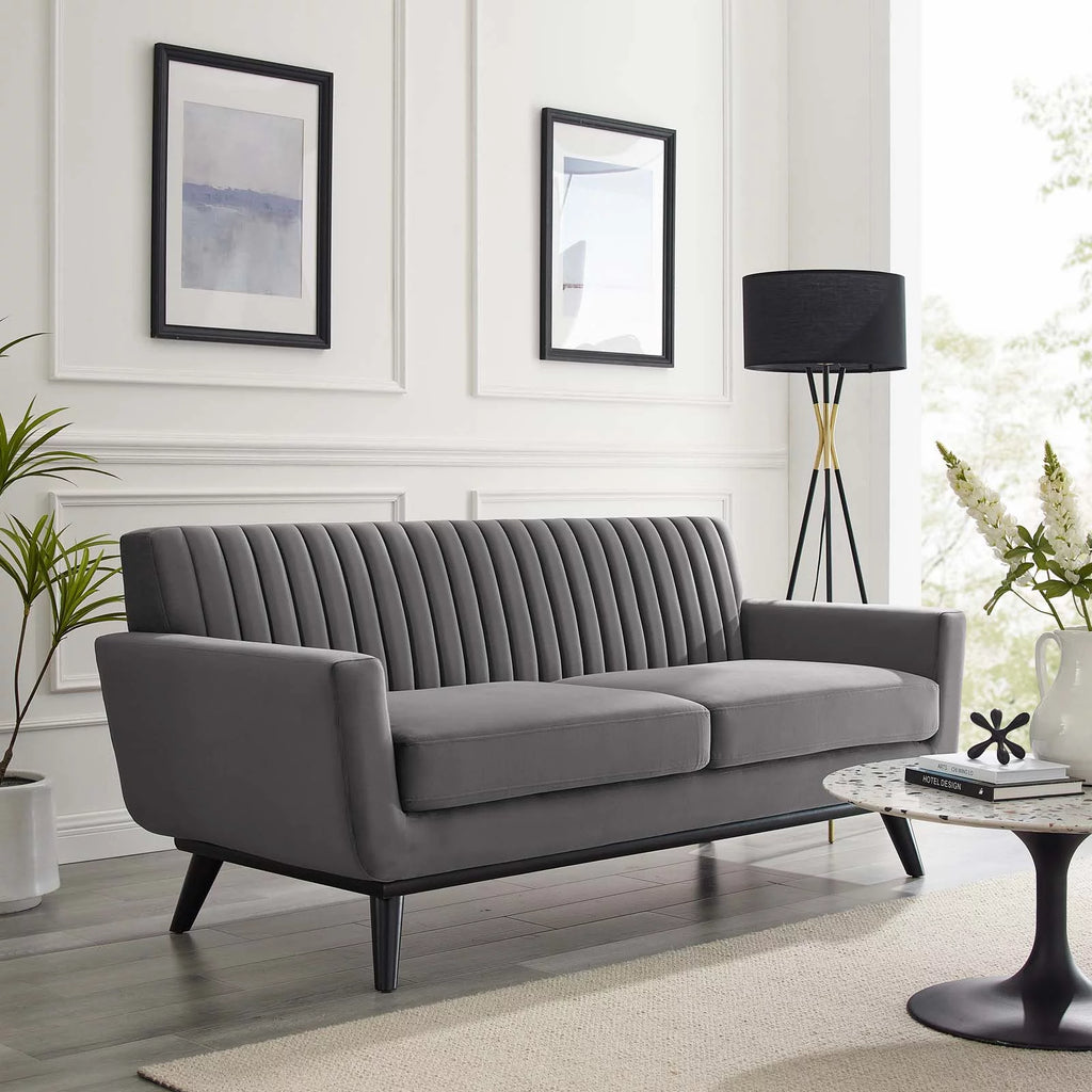 Gray Channel Tufted Performance Velvet Loveseat D379709