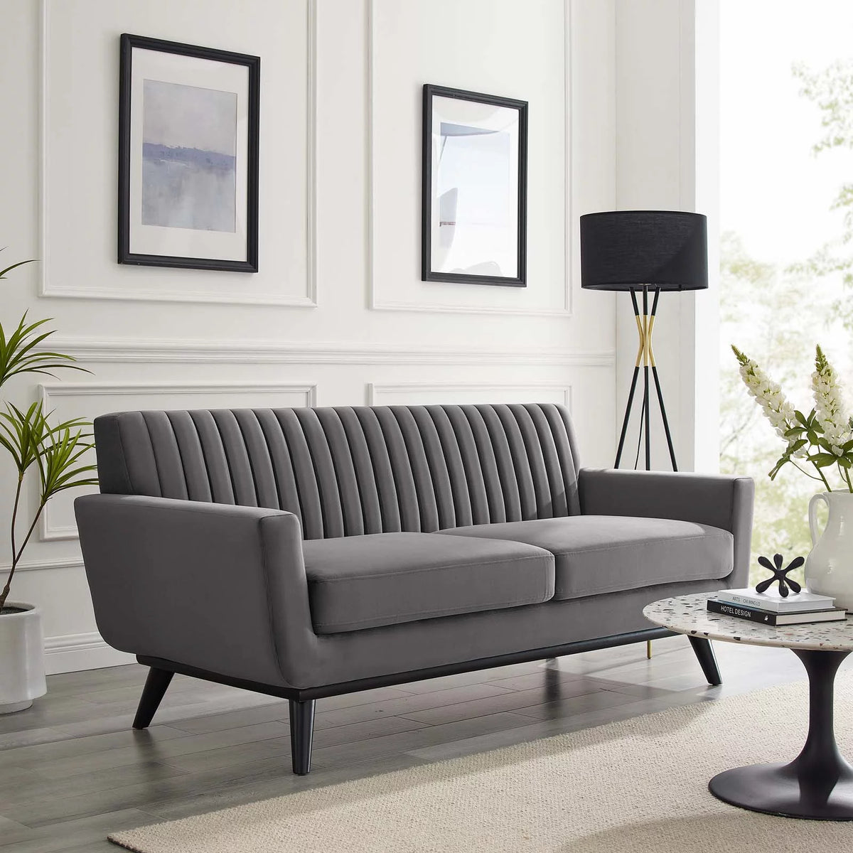 Gray Channel Tufted Performance Velvet Loveseat D379709