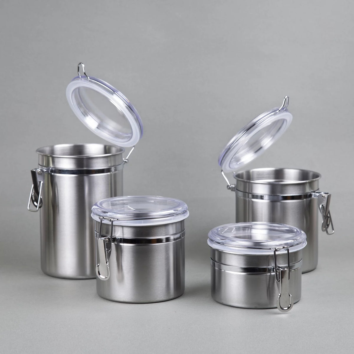 Set of 4 Stainless Steel Canister Set with Air Tight Lid O211382