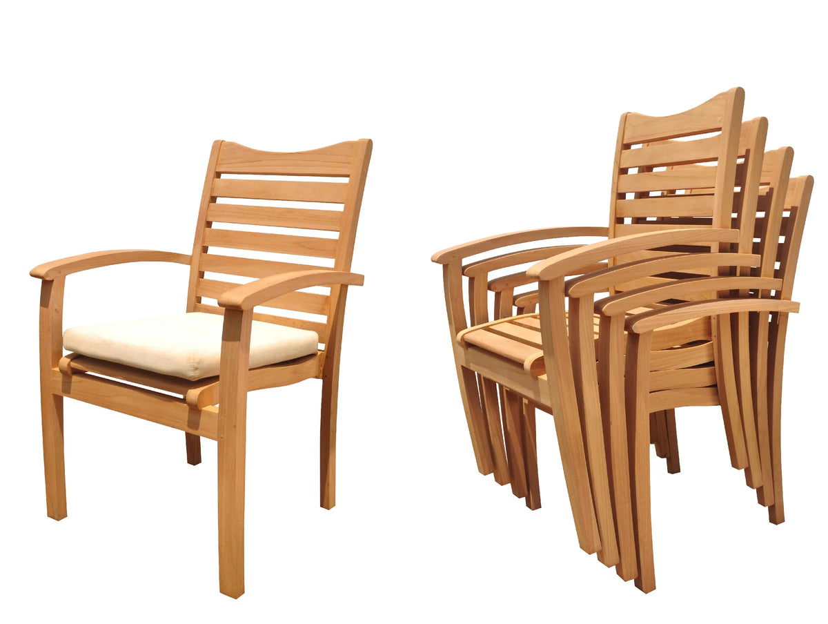 Grade-A Teak 5 Pc Dining Set with 48" Round Butterfly Table and 4 Stacking Arm Chairs C7064