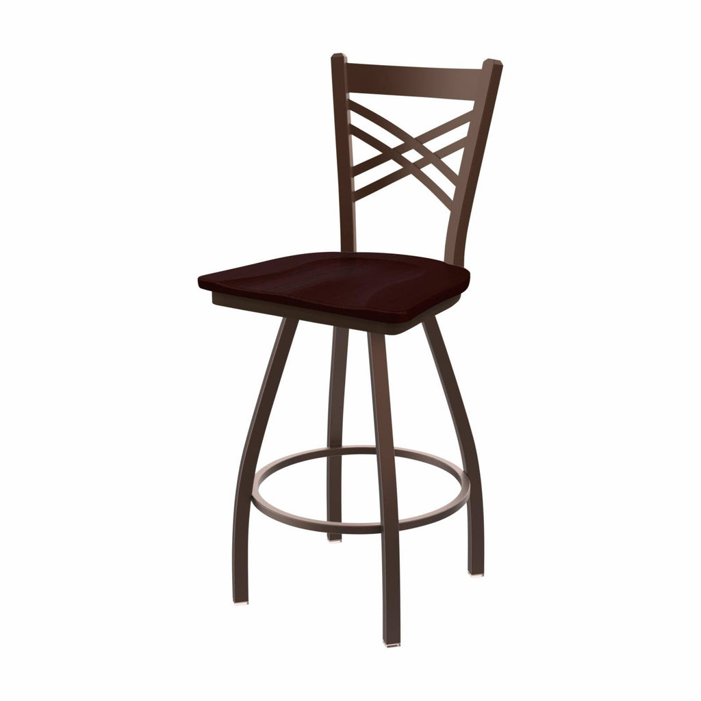 Swivel Counter Stool with Black Wrinkle Finish and Dark Cherry Oak Seat O8638