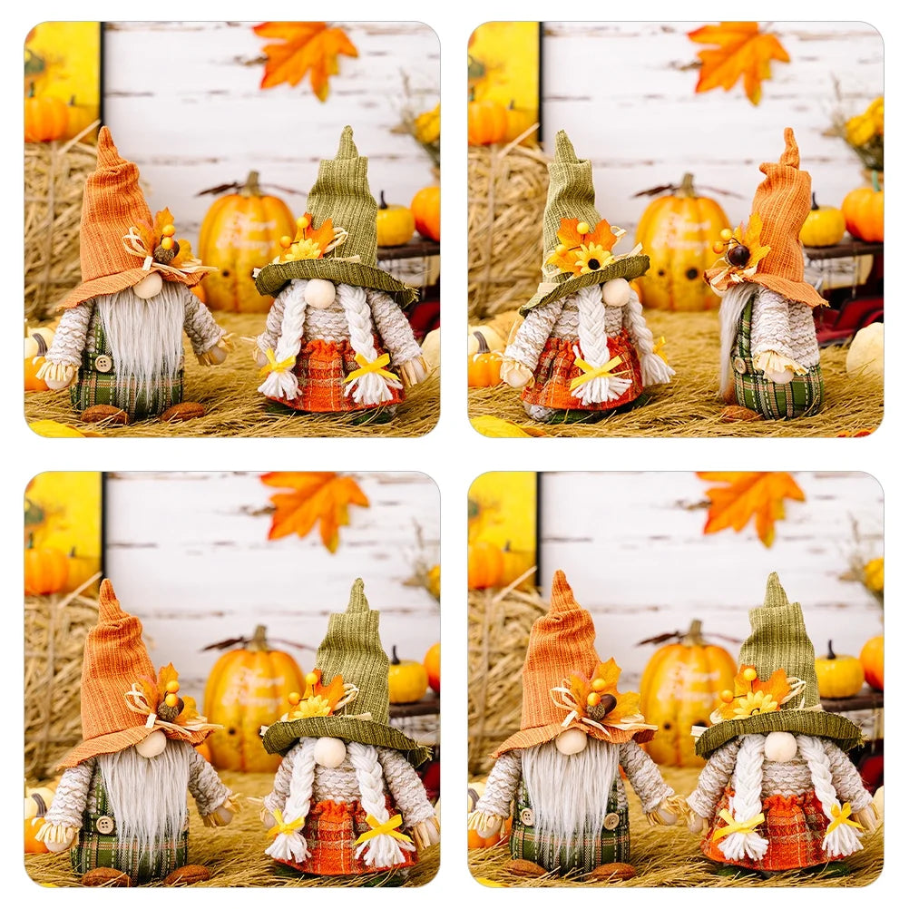 2 Pcs Thanksgiving Harvest Gnome Elf Desktop Party Decor Q2676