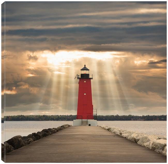 Manistique Lighthouse Canvas Art 22X22 J685