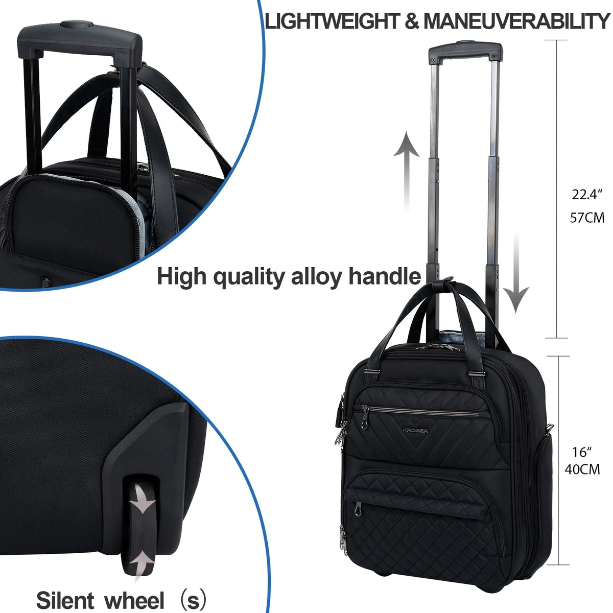 Black 16-inch Lightweight Carry On Suitcase O125