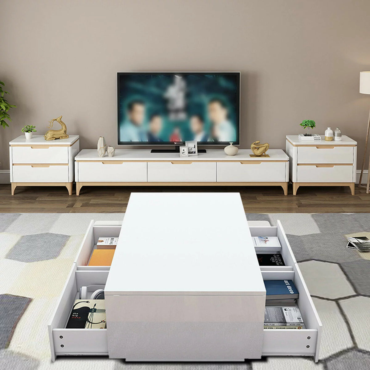White High Gloss LED Coffee Table with Drawers I6235