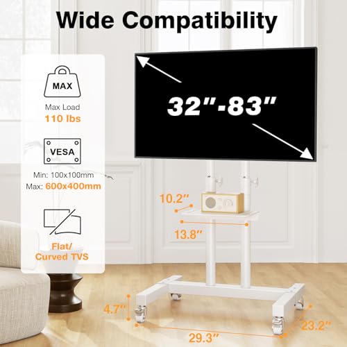 Mobile TV Stand Rolling TV Cart with Mount on Lockable Wheels Height Adjustable for 32-83 Inch Flat Screen or Curved TVs E7212