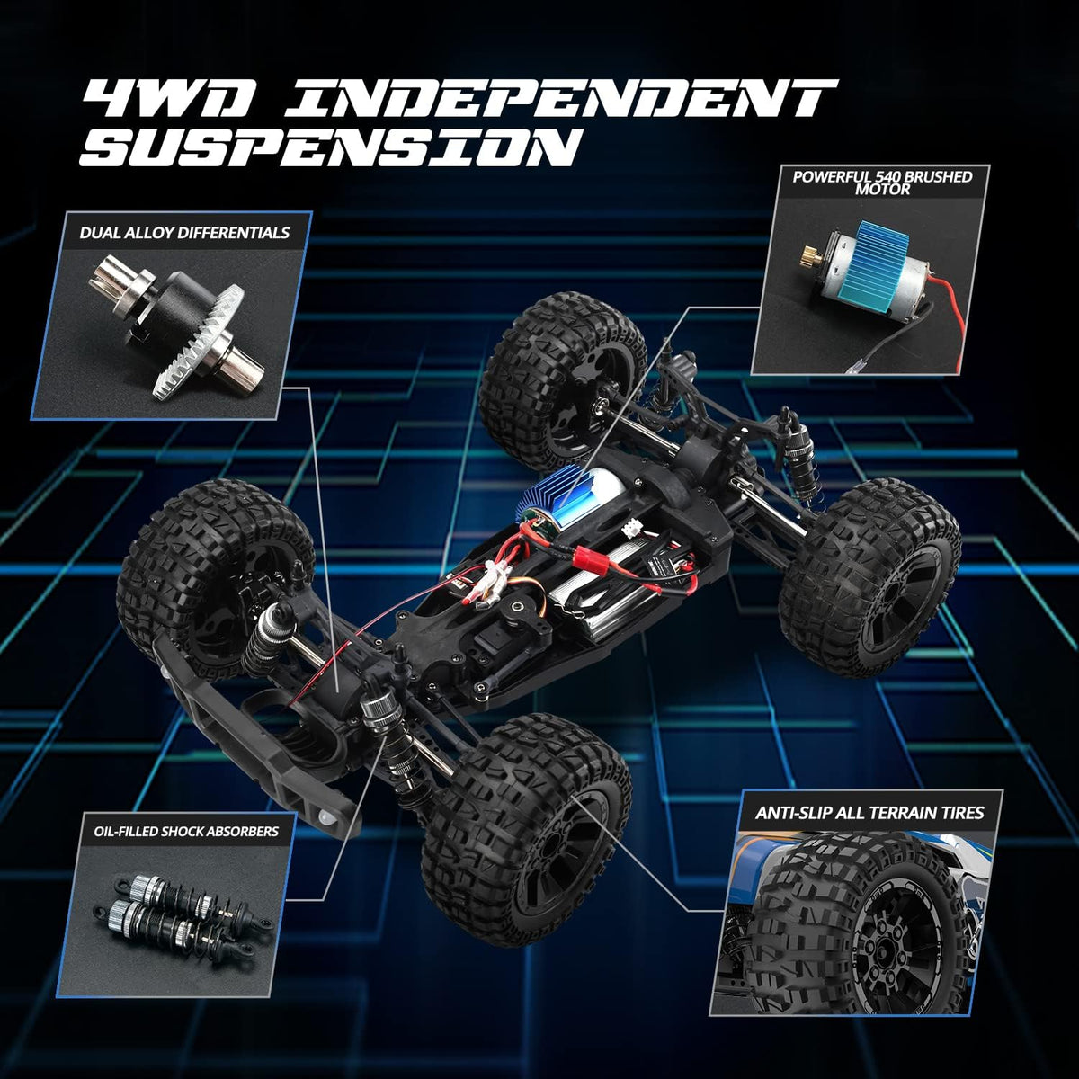 4WD OffRoad Monster Truck with LED Shell Lights, 2 Battery A746