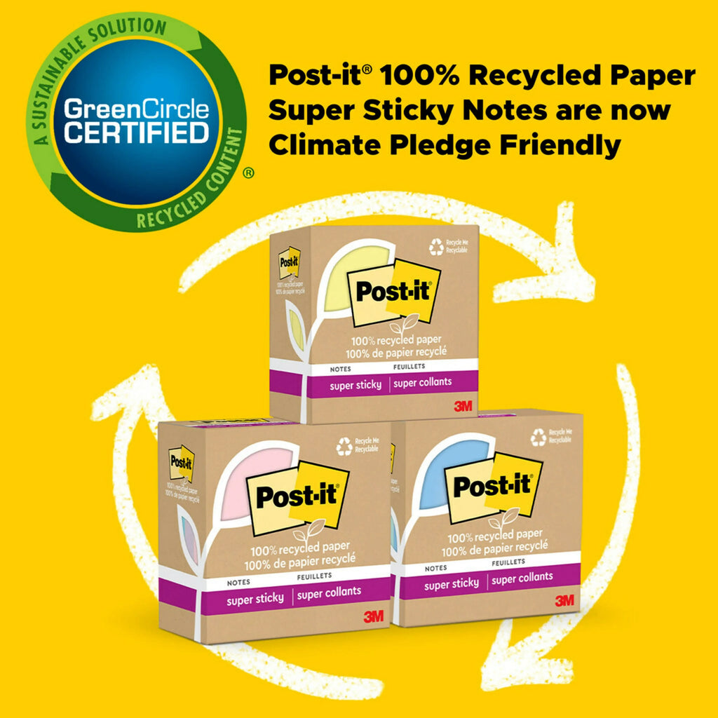 100% Recycled Paper Super Sticky Notes, 5 Pads M862133