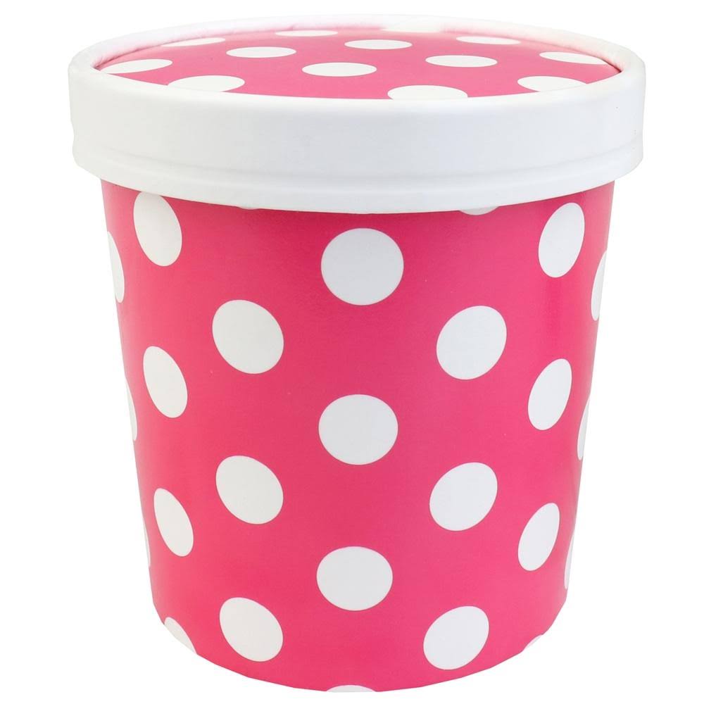 16 oz Pink Polka Dotty Ice Cream Containers with Non-Vented Lids, 250 Containers & 250 Lids M80354