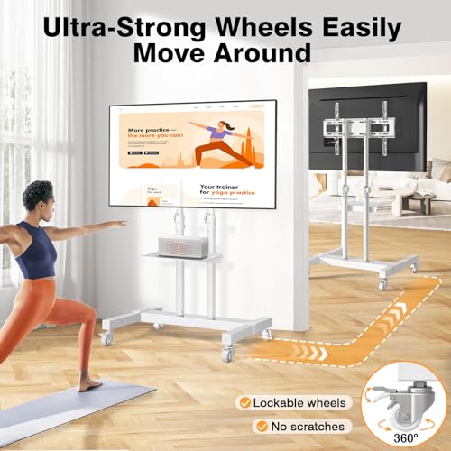 Mobile TV Stand Rolling TV Cart with Mount on Lockable Wheels Height Adjustable for 32-83 Inch Flat Screen or Curved TVs E7212