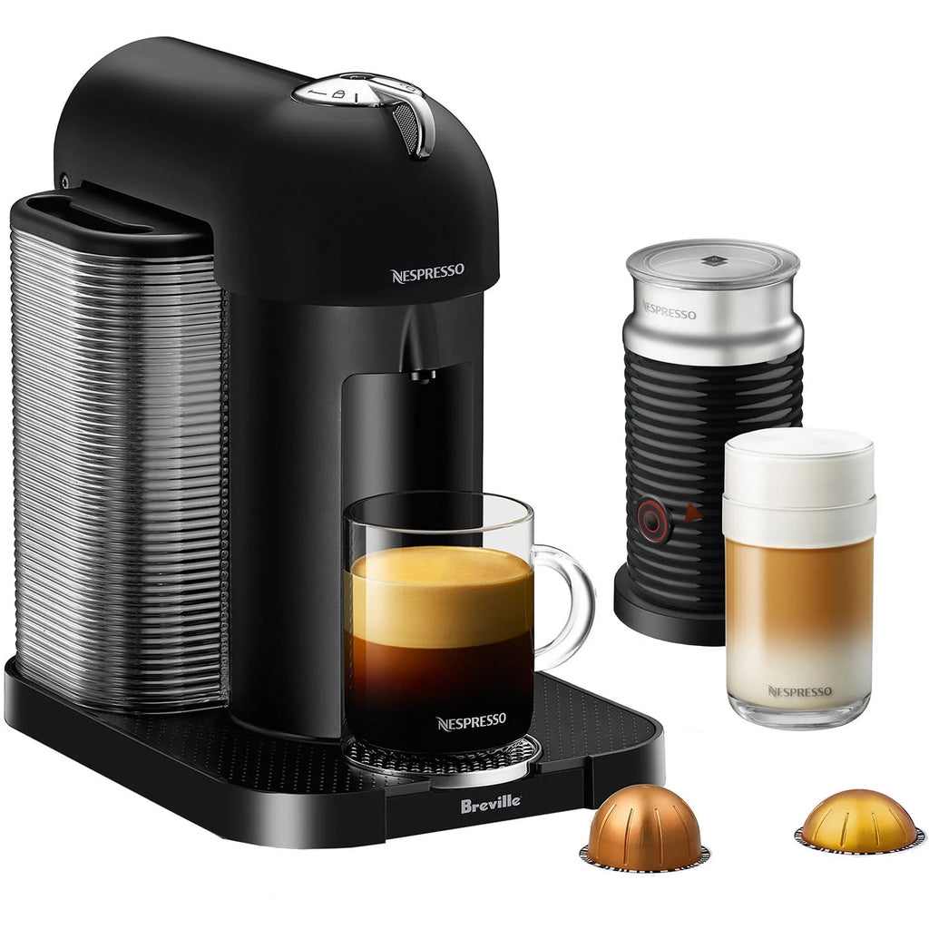 Chrome Coffee & Espresso Single-Serve Machine and Black Milk Frother E12950