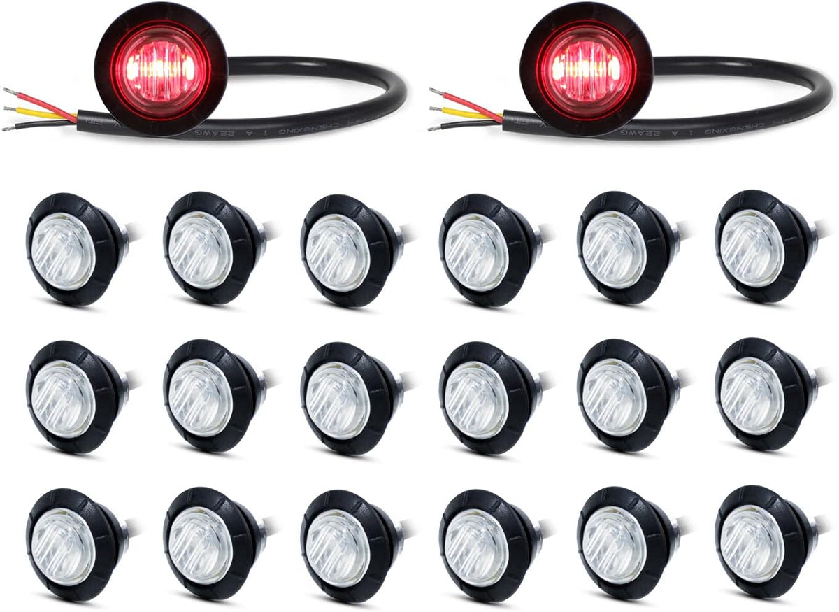 Pack of 20 3/4 Inch Round Clear Lens Amber 3 Diodes Side Marker Lights 12V DC J941
