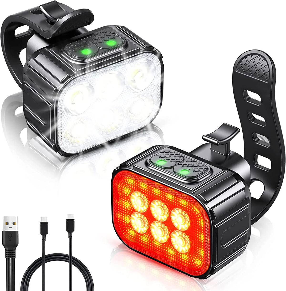 Rechargeable Bike Light Set with 6 Spot & Flood Beams, IP65 Waterproof B3891