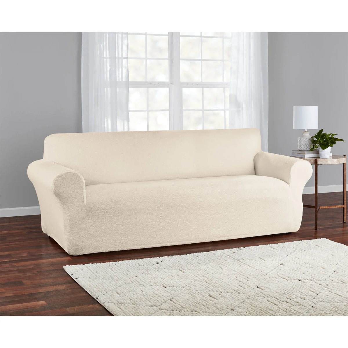 Boucle Stretch-to-Fit Fabric Sofa Slipcover, 1-Piece, Beige A7743