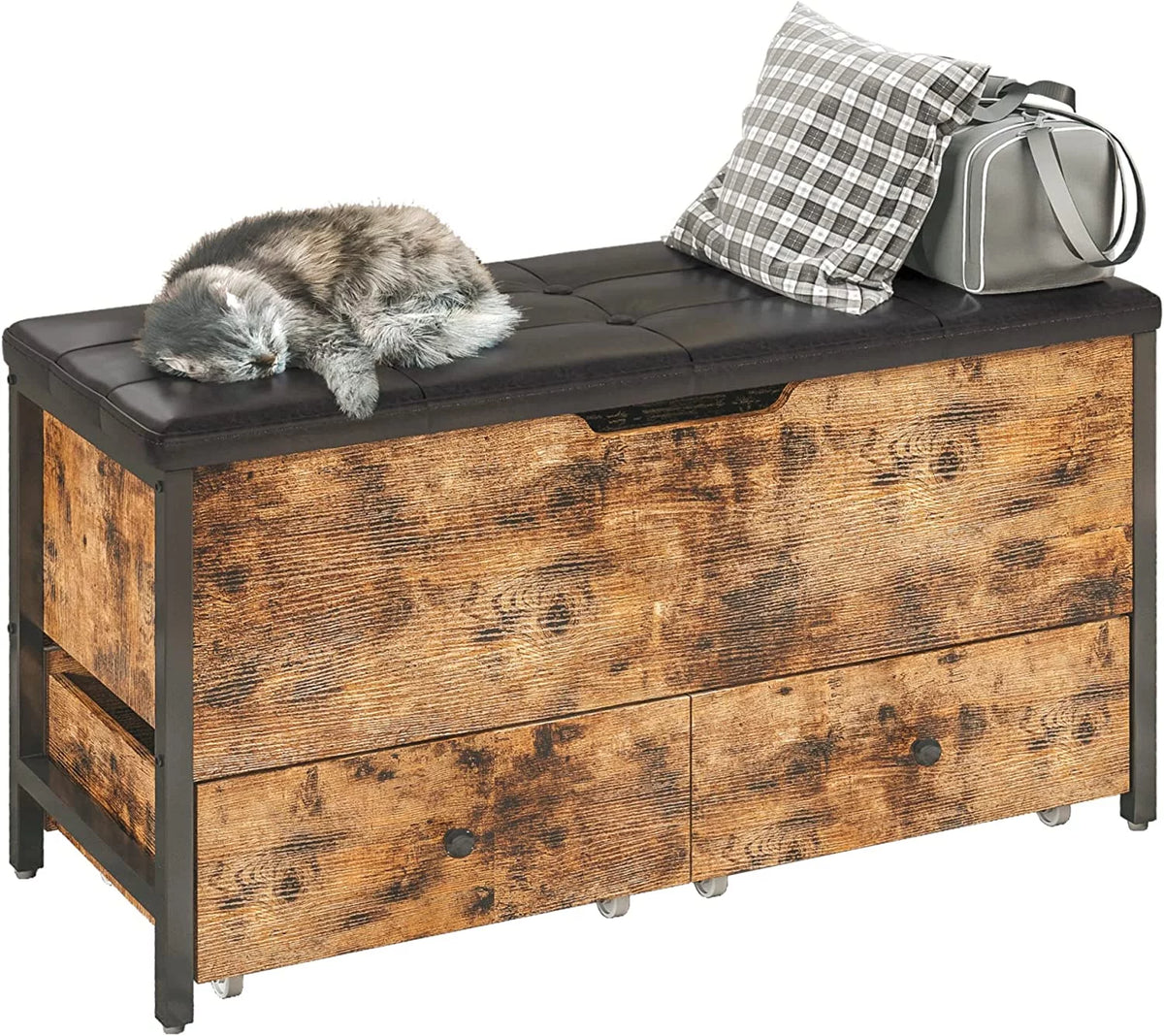 Vintage Brown and Black Ottoman Bench N422