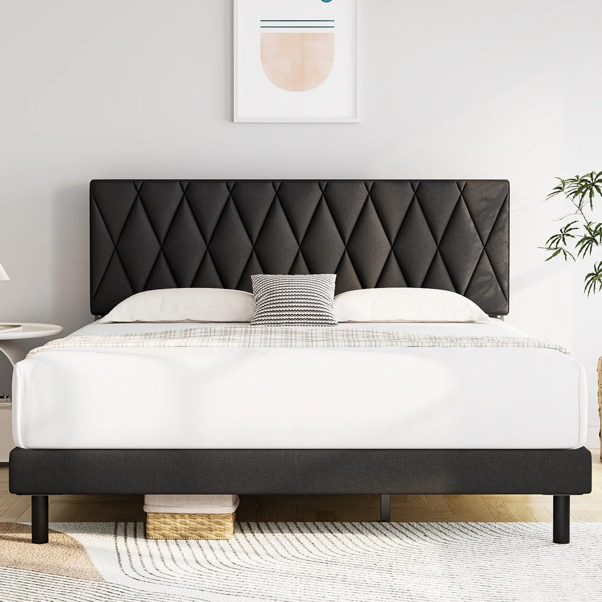 Queen Size Platform Bed with Upholstered Headboard A501258