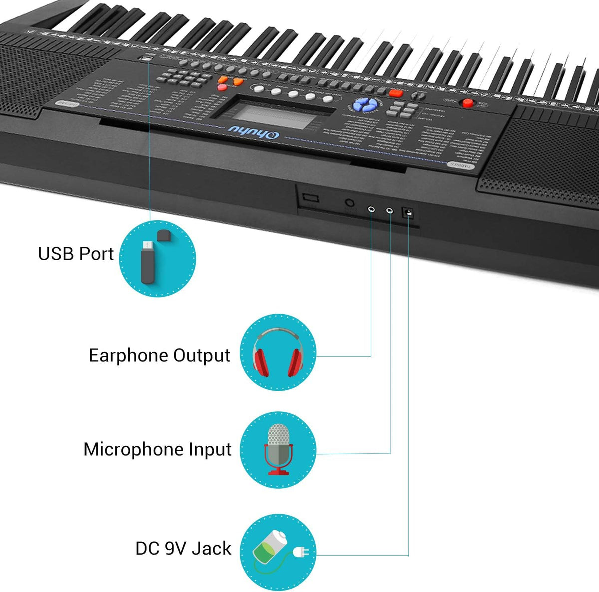 61 Keys Electric Keyboard Piano with Headphone Jack, USB Port, Teaching Modes Y85449